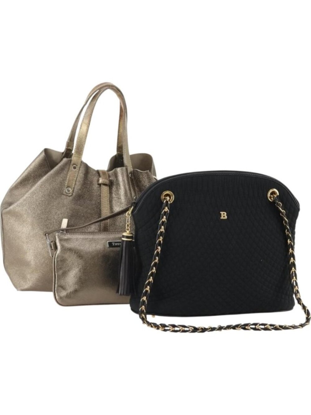 TIFFANY&Co. BALLY Shoulder Bag Nylon Leather 2 Set Black Gold Tone